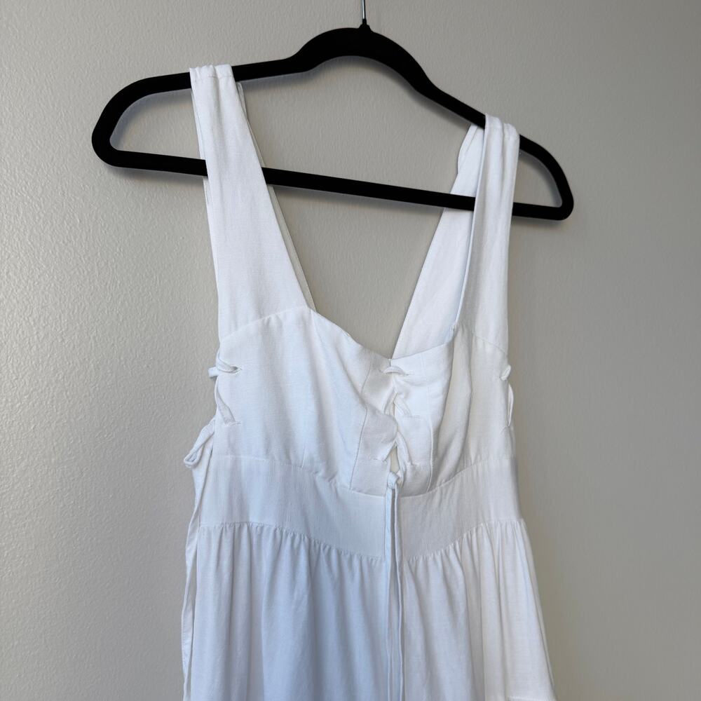Shona Joy Blanca Linen Lace Up Tiered Maxi Dress White Ivory Small - Picture 4 of 9